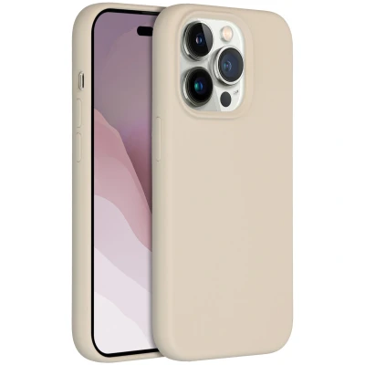 Abbildung von Apple iPhone 14 Pro Hülle Silikon Accezz Soft Case/Backcover Handyhülle Beige