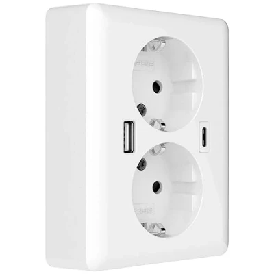 Abbildung von 2USB easyCharge DUO USB AC Double Socket Outlet 18.0W/3.6A Glossy White (RAL9010)