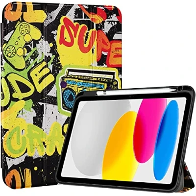 Abbildung von ProCase Hülle für ipad 10. Generation 2022 10,9 Zoll mit Stifthalter, Stoßfeste Smart Case Cover transparenter Rückseitenschale Schutzhülle Kompatibel 10th Gen Crazy
