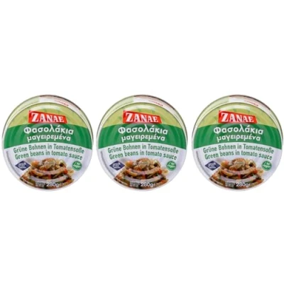 Abbildung von Zanae Grüne Bohnen in Tomatensauce &quot;Fasolakia&quot; 3x 280g Dose Spezialität aus Griechenland +20ml Jassas Olivenöl