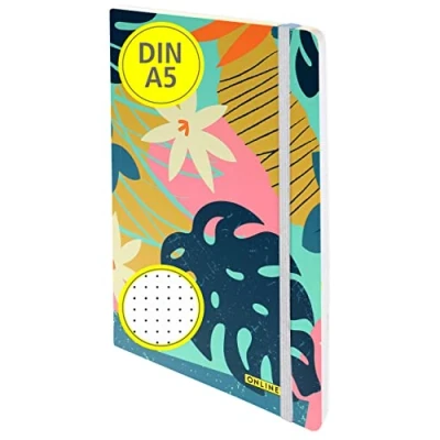 Abbildung von ONLINE Bullet Journal Tropical, 120 g/m² FSC Papier, DIN A5, 144 Innenseiten dotted/gepunket, Notizbuch mit Soft Cover und Gummiband, Tagebuch für Notizen, Skizzen, Lettering