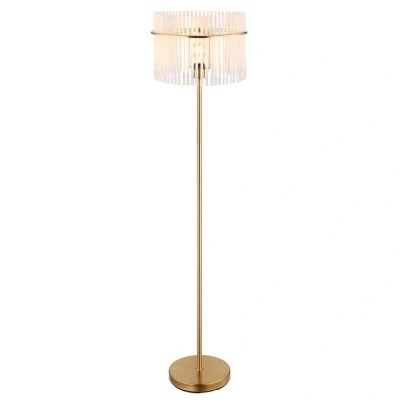 Abbildung von Globo Stehlampe Stehleuchte GORLEY, 1 flammig, H 152 cm, Goldgelb, ohne Leuchtmittel, Metall, mit Stäben aus Rauchglas