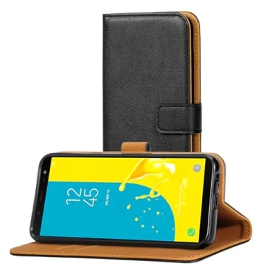 Abbildung von AICEK Hülle Kompatibel mit Samsung Galaxy J6, Lederhülle für J6 Schutzhülle PU Leder Klapphülle Kartenfach Ständer Magnet Funktion Schwarz (5,6 Zoll)