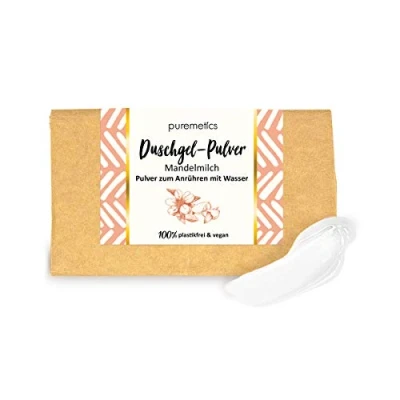 Abbildung von puremetics Zero Waste Duschgel Pulver “Mandelmilch“ (100g = 400ml) für alle Hauttypen vegan &amp; plastikfrei