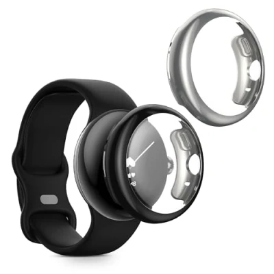 Abbildung von kwmobile 2X Schutzhülle kompatibel mit Google Pixel Watch 2 / 1 Hülle Fullbody Cover Set aus Silikon Schwarz Silber