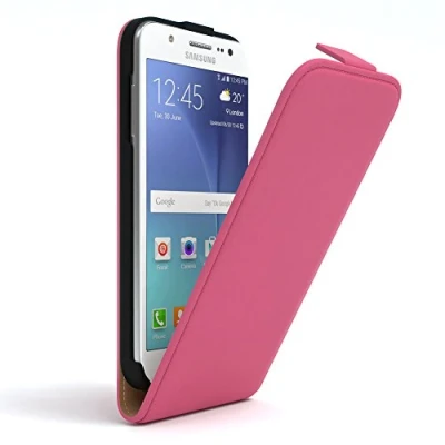 Abbildung von EAZY Case Hülle kompatibel mit Samsung Galaxy J5 (2015) Flip Cover zum Aufklappen, Handyhülle aufklappbar, Schutzhülle, Flipcover, Flipcase, Flipstyle vertikal klappbar, Kunstleder, Pink