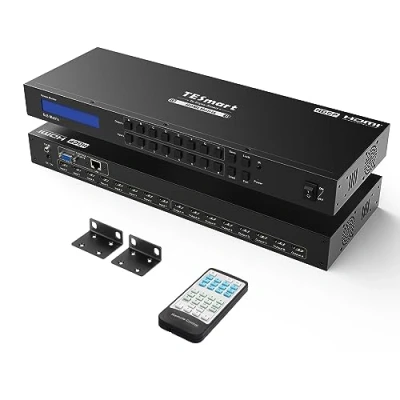 Abbildung von TESmart 8x8 HDMI Matrix Switch 4K@30Hz UHD 8 in Out Switcher HDCP 1.4 Unterstützt IR Fernbedienung, RS 232&amp;LAN Steuerung, Ausschaltspeicherfunktion mit 2 Rack Mount Ears Mattschwarz