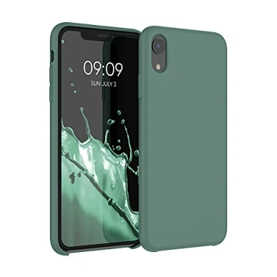 Abbildung von kwmobile Hülle kompatibel mit Apple iPhone XR gummierte TPU Silikon Handyhülle Schutzhülle für kabelloses Laden Case in Tannengrün
