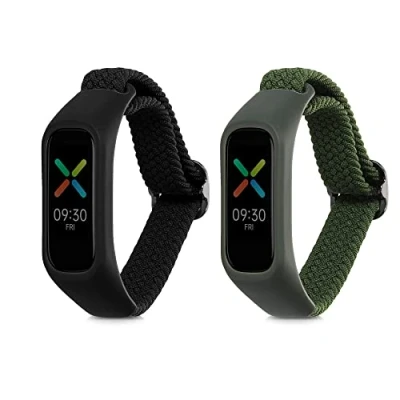 Abbildung von kwmobile 2x Sportarmband kompatibel mit Oppo Band Sport Armband Ersatzarmband Set aus Nylon für Fitnesstracker Schwarz Grün
