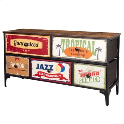 Abbildung von AKTIVE Max Home Mehrzweck Schlafzimmer, Retro und Vintage Grafiken, 5 leichte Stoffschubladen, 103 x 30 56 cm, Stahlrahmen, Holzplatte, Nachttische, Wohnzimmermöbel (18402)