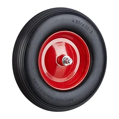 Abbildung von 4 x Schubkarrenrad Vollgummi mit Achse, 4.80 4.00 8 Gummirad im Set, pannensicher, Ersatzrad bis 100kg, schwarz grau