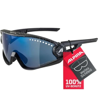 Abbildung von ALPINA 5W1NG Verspiegelte und Bruchsichere Sport &amp; Fahrradbrille Mit 100% UV Schutz Für Erwachsene, black blur, One Size