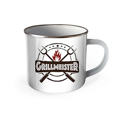 Abbildung von Trötsch Emaille Becher grillen Tasse Grillmeister: Kaffeetasse Teetasse Geschenkidee Geschenk Emaillebecher