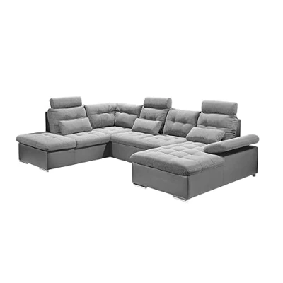 Abbildung von JAKARTA Wohnlandschaft in U Form, Stoffbezug Schwarz / Lava Ausziehbares Sofa mit Schlaffunktion &amp; Bettkasten 324 x 107 170 cm (B/H/T)