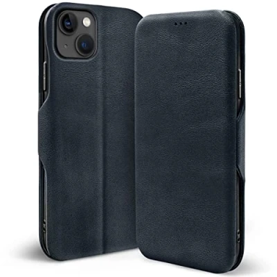 Abbildung von Verco Handyhülle für iPhone 13 Mini, Bookstyle Premium Handy Flip Cover Apple Mini Hülle [integr. Magnet] Book Case Tasche, Blau