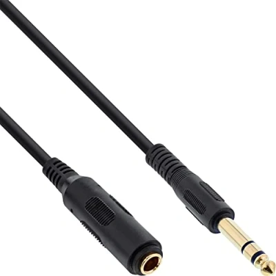 Abbildung von InLine 99975 Kopfhörerverlängerung, 6,3mm Klinke Stecker / Buchse, Stereo, vergoldete Kontakte, 5m