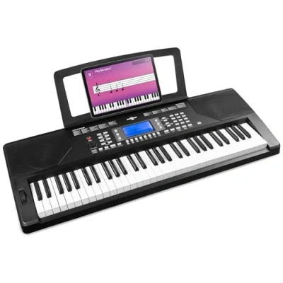 Abbildung von MAX Rhapsody61P MIDI Keyboard Piano mit 61 Tasten und Pitch Wheel, Anschlagdynamik, LCD Display, 8H Akku, 40 Demos, Keyboard, Lern Funktion, 300 Sounds, 8 Percussion, Schwarz