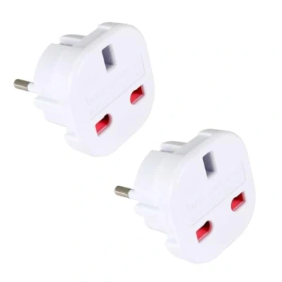 Abbildung von OcioDual 2X UK zu Europäischer Stecker Adapters, Reisestecker Adapter, Typ G E und F Stecker, Modell YD 9625, 221V/13A Weiß, 3 Pin 2 Konverter, CE/RoHS Zertifizierung