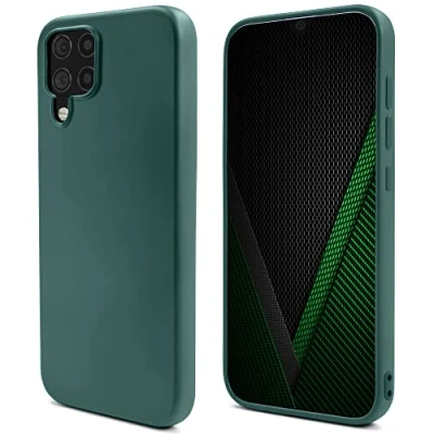 Abbildung von Moozy Lifestyle. Hülle für Samsung A12, Dunkelgrün Premium Silikon Handyhülle Schutzhülle mit Mattem Finish und Weichem Mikrofaserfutter, Phone Cover Case