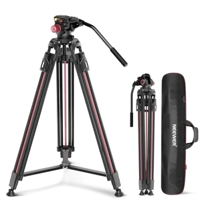 Abbildung von NEEWER 2m Video Kamera Stativ mit Fluidkopf, Hochleistungs aus Aluminium Schnellverschluss und QR Platte kompatibel Canon Nikon Sony DSLR Camcorder, max. Tragkraft 17,6 lb LL38
