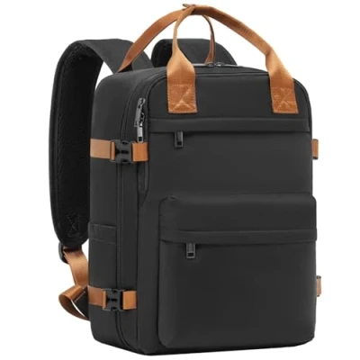 Abbildung von COOLIFE Handgepäck Rucksack für EasyJet 45x36x20 Reiserucksack Flugzeug 30L Klein Kabinengröße Tasche mit Laptopfach Weekender Kurze Trip (Schwarz/Braun, 45x36x20cm)