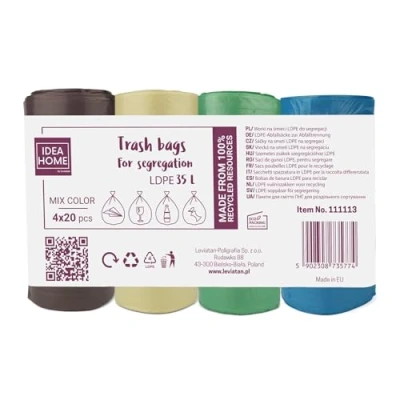 Abbildung von D.RECT Müllbeutel 35L, 80 Stück, Müllsäcke aus Kunststoff, für die Küche, strapazierfähige Müllsäcke, Recycling Müllbeutel, Papiermüllsäcke, 4 Farben
