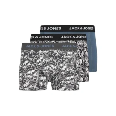 Abbildung von Jack &amp; Jones Jacdamon Skull Trunks 3 PACK Panties, Herren, Größe: Large, Black/asphalt/oceanview