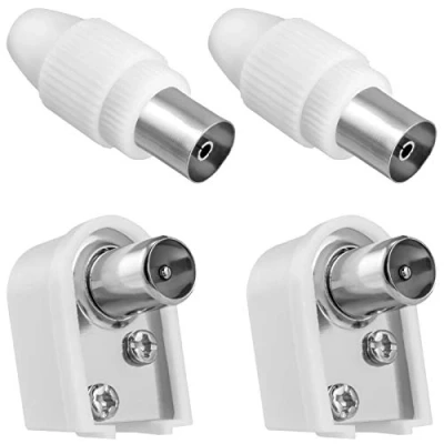 Abbildung von HB DIGITAL Antennenadapter Set 2X Gerade IEC Buchse (weiblich) &amp; Winkel Stecker (männlich) mit Schraubanschluß Demontierbar DVB C t T2 Antennen TV Koaxial Kupplung schraubbar weiß