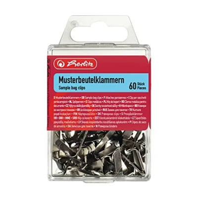 Abbildung von Herlitz Musterbeutelklammer Flachkopf, 60 Stück in Hängebox, metall