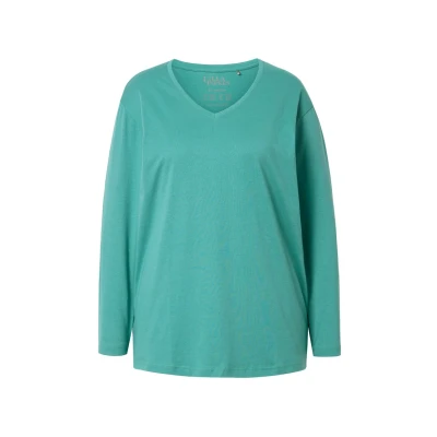 Abbildung von Ulla Popken Basic V Langarmshirt, Damen, Größe: 54/56, Green