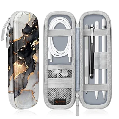 Abbildung von Fintie Hülle für Apple Pencil Pro, Pencil(USB C) &amp; 2/1 Kunstleder Stifthalter Samsung, Surface Pro Stylus Pen Tasche Schutzhülle mit Ablagefach USB Kabel, Trübe Marmor