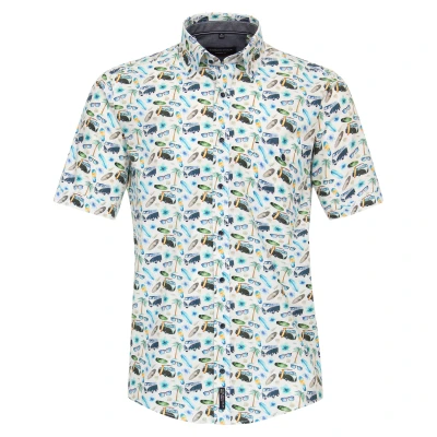 Abbildung von Casamoda Kurzarm Print Casual FIT Hemd, Herren, Größe: Large, Grün