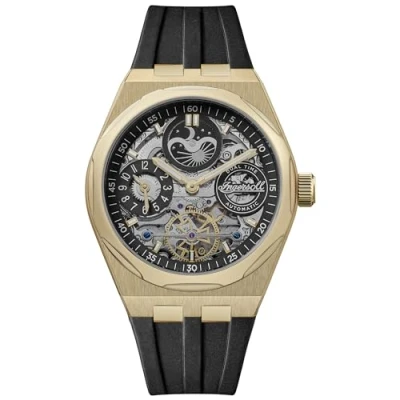 Abbildung von Ingersoll The Boadway 43 mm Automatic Herrenuhr mit schwarzem Skelettziffernblatt und PU Armband I12907