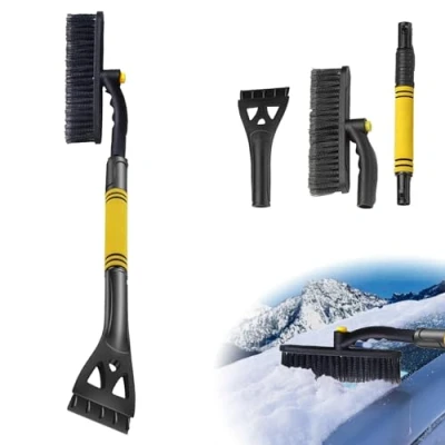 Abbildung von May Huang Auto Eiskratzer mit Besen 80cm, 3 in1 Reinigungsbürste Schneebesen 360 Grad Bürstenkopf, Schneebürste Schneekratzer Schaumstoffgriff für PKW LKW SUV