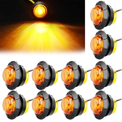 Abbildung von LeKaufen 10 Stück 3/4&quot; Auto Runde LED Seitenleuchten 1,9cm Seitenmarkierungsleuchten 12V 24V Kontrollleuchte Begrenzungsleuchten Positionsleuchten für Lastwagen Anhänger Wohnmobile Wohnwagen (gelb)