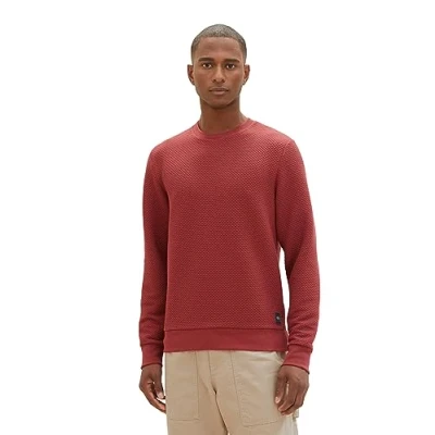 Abbildung von TOM TAILOR Herren 1037860 Basic Sweatshirt mit feiner Struktur, 32220 burned Bordeaux red, L