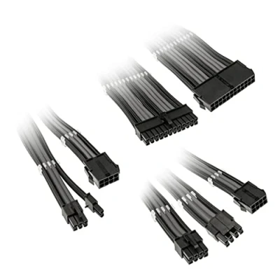 Abbildung von KOLINK Sechs Kabelverlängerungssätze Sleeved Cable Kit Enthält 24 polige 4+4 8 und 6+2 Pc Kabel PCIe Funktioniert mit 5.0 (Schwarz/Grau)