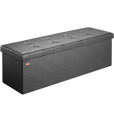 Abbildung von Casaria® Sitzbank mit Stauraum 115x40x40 cm Schwarz Faltbar Gepolstert Deckel Kunstleder Stabil 130 L Flur Schlafzimmer Sitztruhe Bettbank Polsterbank