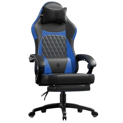 Abbildung von Dowinx Gaming Stuhl Racing Gamer Stuhl, Ergonomischer Sessel mit Lendenwirbelstütze, Chair PU Leder 150KG, Schwarz Blau