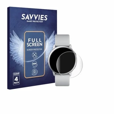 Abbildung von Savvies 4 Stück Full Screen Schutzfolie für Samsung Galaxy Watch Active / 2 (40mm) Cover Displayschutz Folie [3D Curved, Transparent]