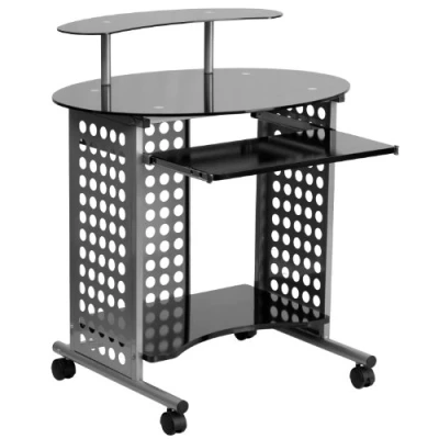 Abbildung von Flash Furniture Cassini Mobiler Computertisch mit schwarzer Glasplatte