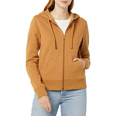 Abbildung von Amazon Essentials Damen Hoodie mit Langem Reißverschluss aus French Terry Fleece (Erhältlich in Übergröße), Dunkles Kamelbraun, L