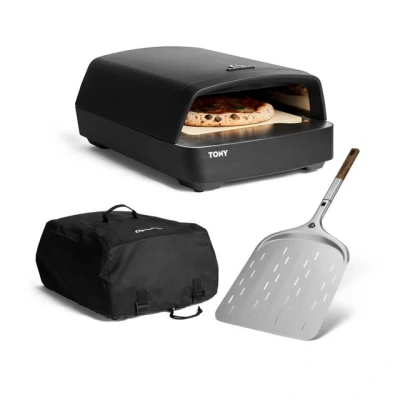 Abbildung von BURNHARD Gas Pizzaofen, TONY, 450 C, Tragbarer 5,9 kW Outdoor Ofen für Pizza, Cordierit Pizzastein 33 cm, inkl. Pizzaschieber &amp; Abdeckhaube