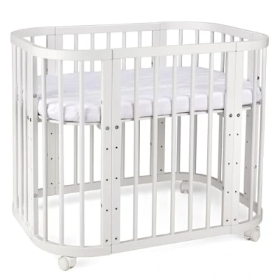 Abbildung von Waldin Babybett 5in1, Beistellbett aus Holz, Matratze, Belüftet, Boden 5 Fach Verstellbar, Weiß