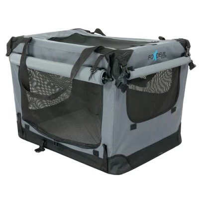 Abbildung von Foxdevil by xonic® Faltbare Hundebox Hunde Transportbox Katzenbox Hundekorb Autobox Korb Katzen Faltbar Box (Grau, XL)