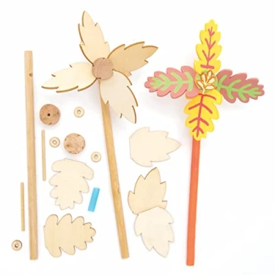 Abbildung von Baker Ross FE648 Holz Windmühle Sets, 4 Stück, Windmühlen für Garten, Machen Sie Ihr eigenes Windspiel Holzhandwerk, Kinder zum Basteln, Dekorieren und Ausstellen