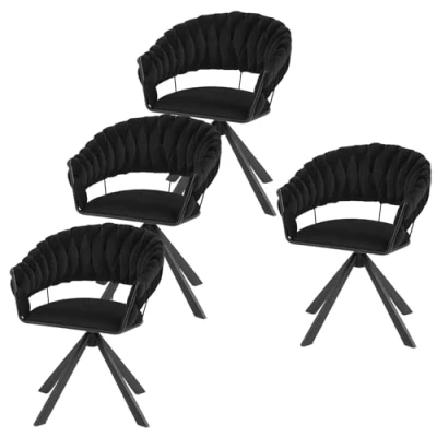 Abbildung von Lestarain Esszimmerstühle drehbar 4er Set, Drehstuhl Esszimmer, Küchenstuhl mit geflochtener Rückenlehne, Polsterstuhl, Design Stuhl, Samtbezug Metallgestell, Schwarz