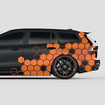 Abbildung von Finest Folia 2er Set XXL Auto Aufkleber je 200x60cm Motorrad Bus Sticker Kfz Zubehör Waben Tuning Dekor Linien Design Folie KX078 (07 Orange)