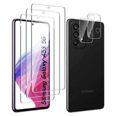 Abbildung von Fyqzio [3+2 Stück Gehärtetes Glas Schutzfolie kompatibel mit Samsung Galaxy A53 5G und Kamera,Keine Blasen,9H Härte,Anti Scratch,HD Displayschutz fur