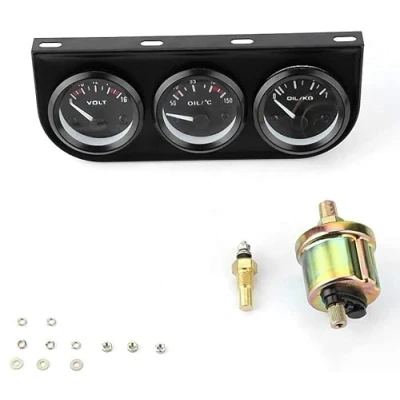 Abbildung von Auto Dreifachanzeige, 52 mm Dreifachanzeige 3 in 1 Voltmeter + Wassertemperaturanzeige Öldruckmesser mit Sensor für PKW